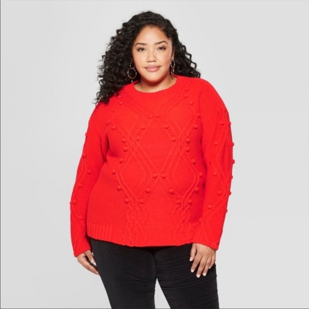 AVA + VIV▪️Coral Orange Pom Pom Sweater. 1X - Picture 2 of 8